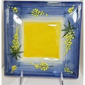 Atelier Du‎ Sage France Mimosa 7X7 Square Plate Hand Painted Blue Yellow #363